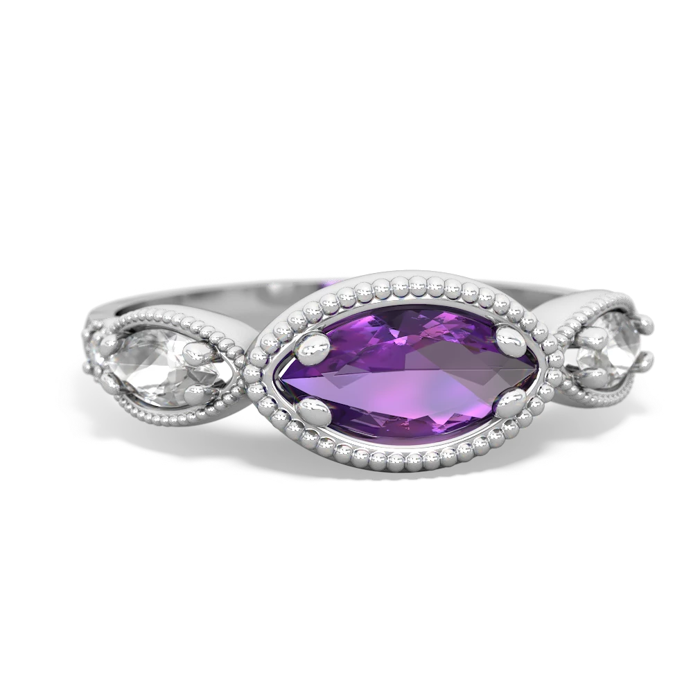 Amethyst Milgrain Marquise 14K White Gold ring R5700