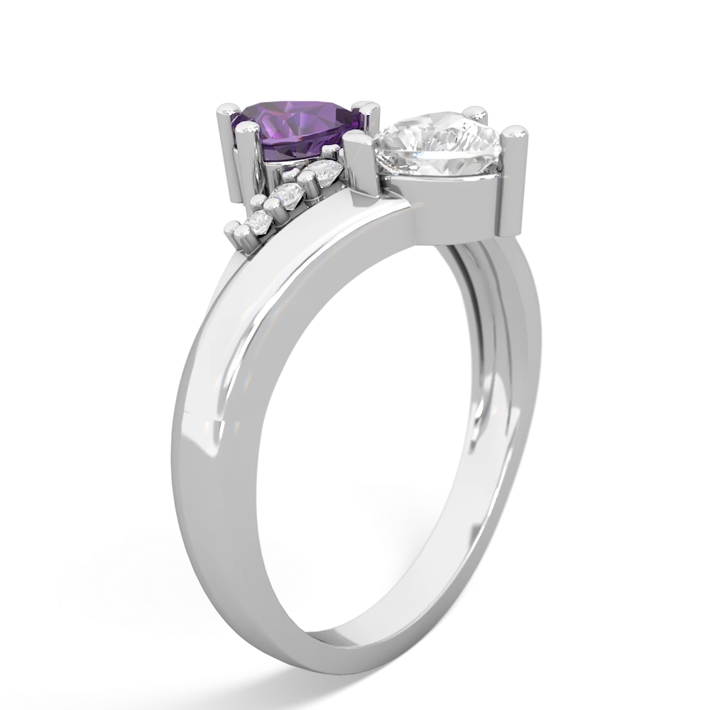 Amethyst Heart To Heart 14K White Gold ring R2064