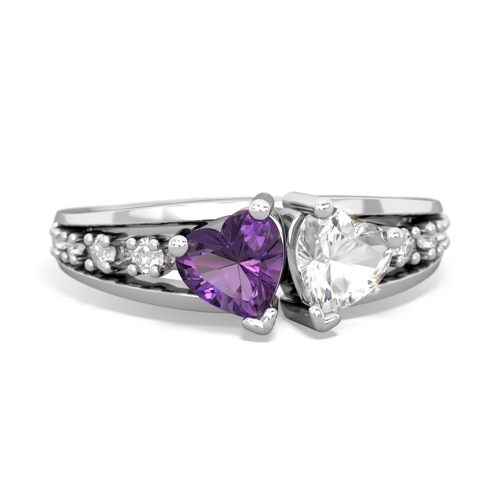 Amethyst Heart To Heart 14K White Gold ring R3342