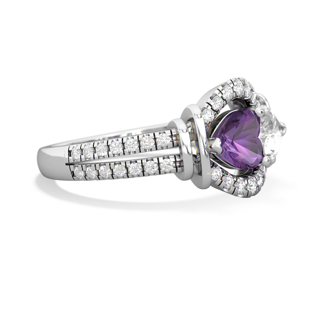 Amethyst Art-Deco Keepsake 14K White Gold ring R5630