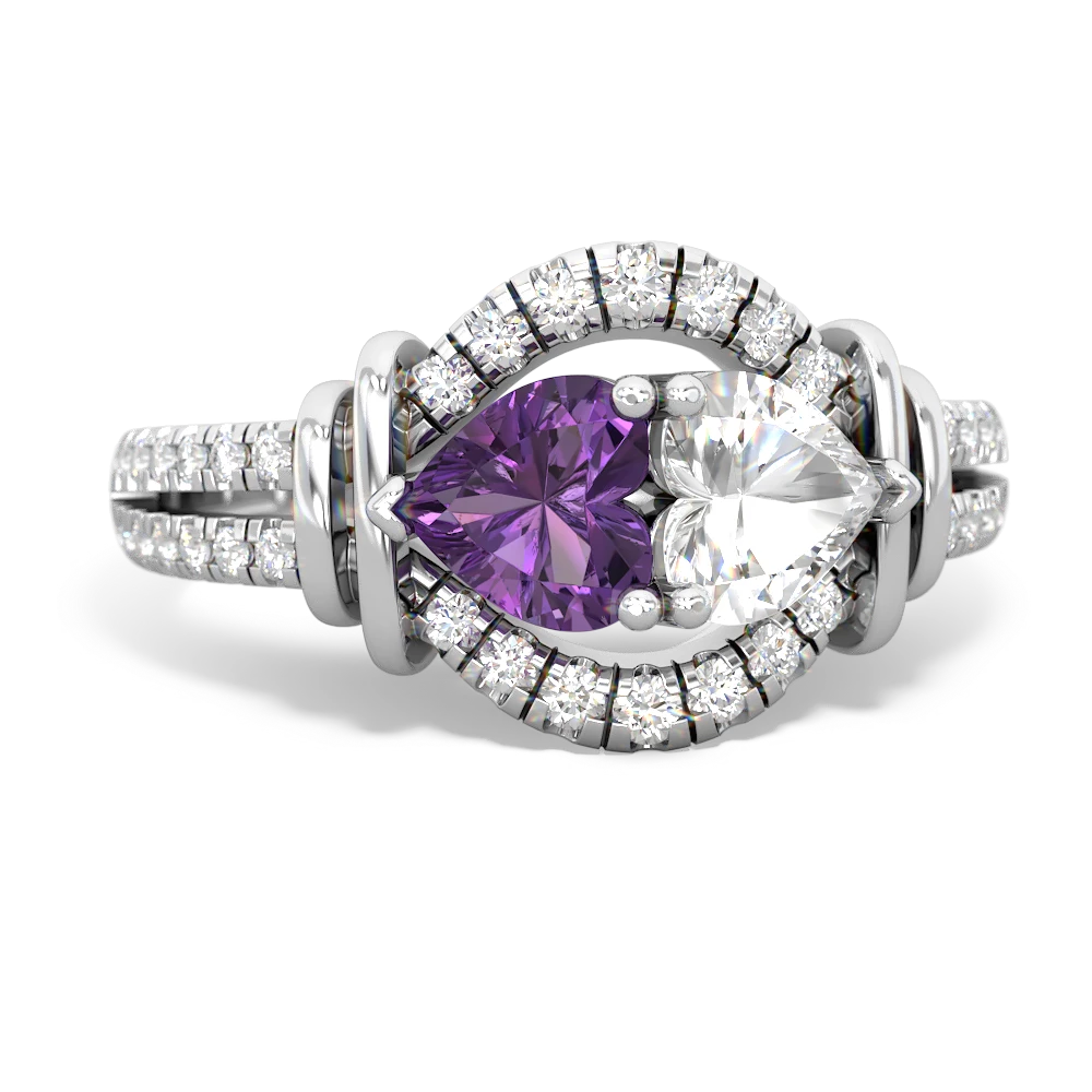 Amethyst Art-Deco Keepsake 14K White Gold ring R5630