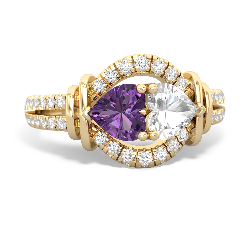 Amethyst Art-Deco Keepsake 14K Yellow Gold ring R5630