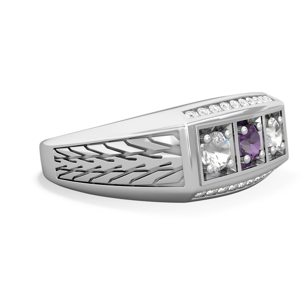 Amethyst Three Stone Tire Tread Men's 14K White Gold ring R0520