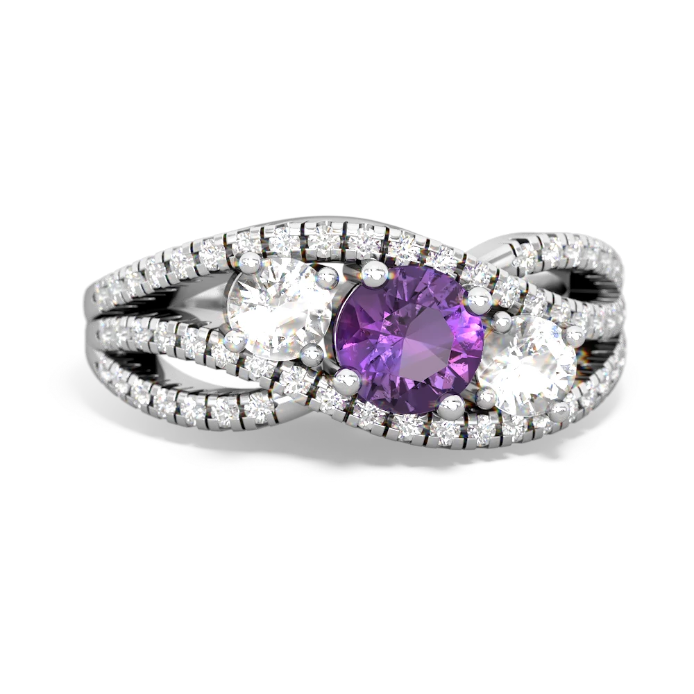 Amethyst Three Stone Aurora 14K White Gold ring R3080