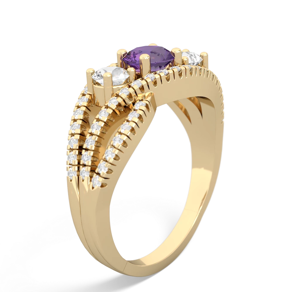 Amethyst Three Stone Aurora 14K Yellow Gold ring R3080