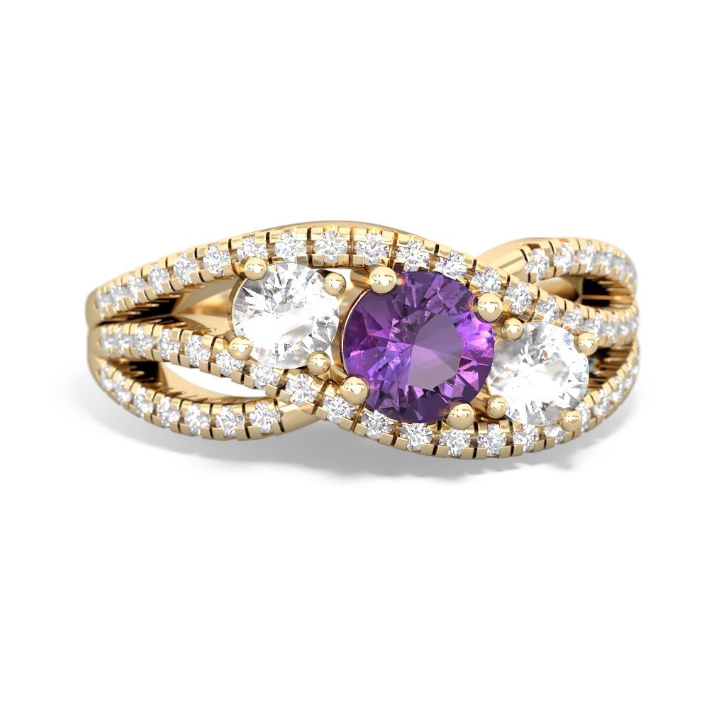 Amethyst Three Stone Aurora 14K Yellow Gold ring R3080