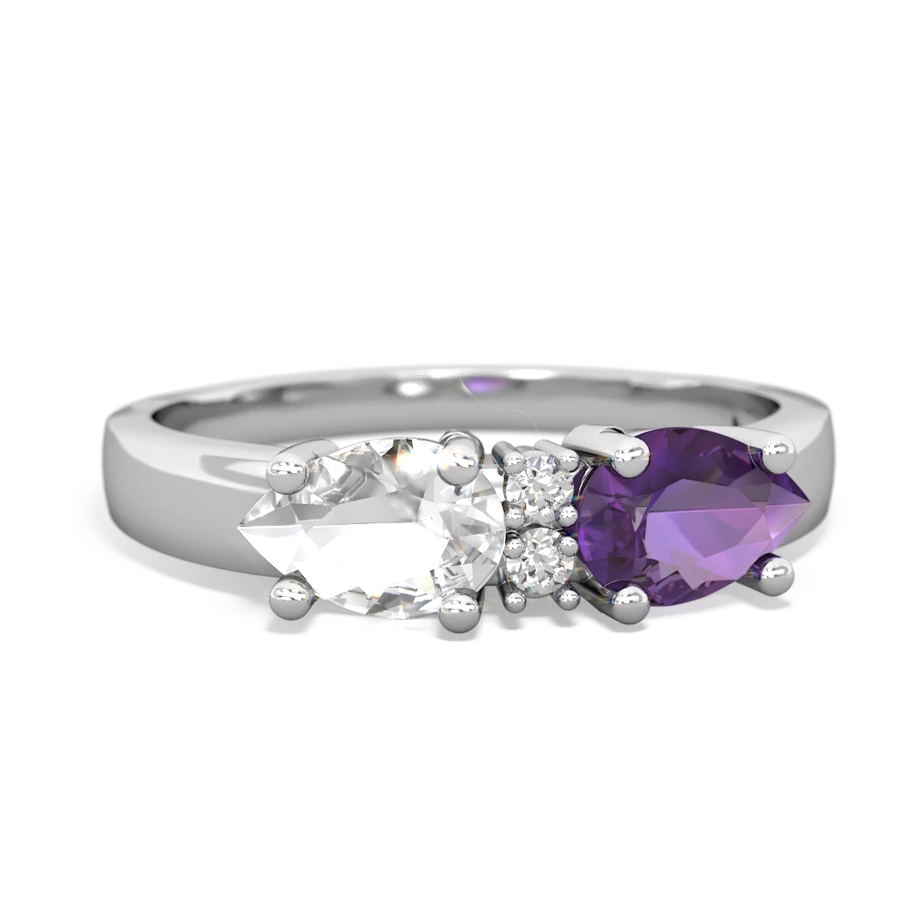 Amethyst Pear Bowtie 14K White Gold ring R0865