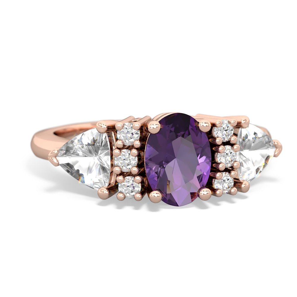 Amethyst Antique Style Three Stone 14K Rose Gold ring R2186