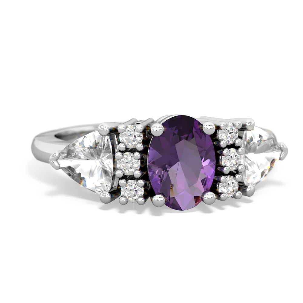 Amethyst Antique Style Three Stone 14K White Gold ring R2186