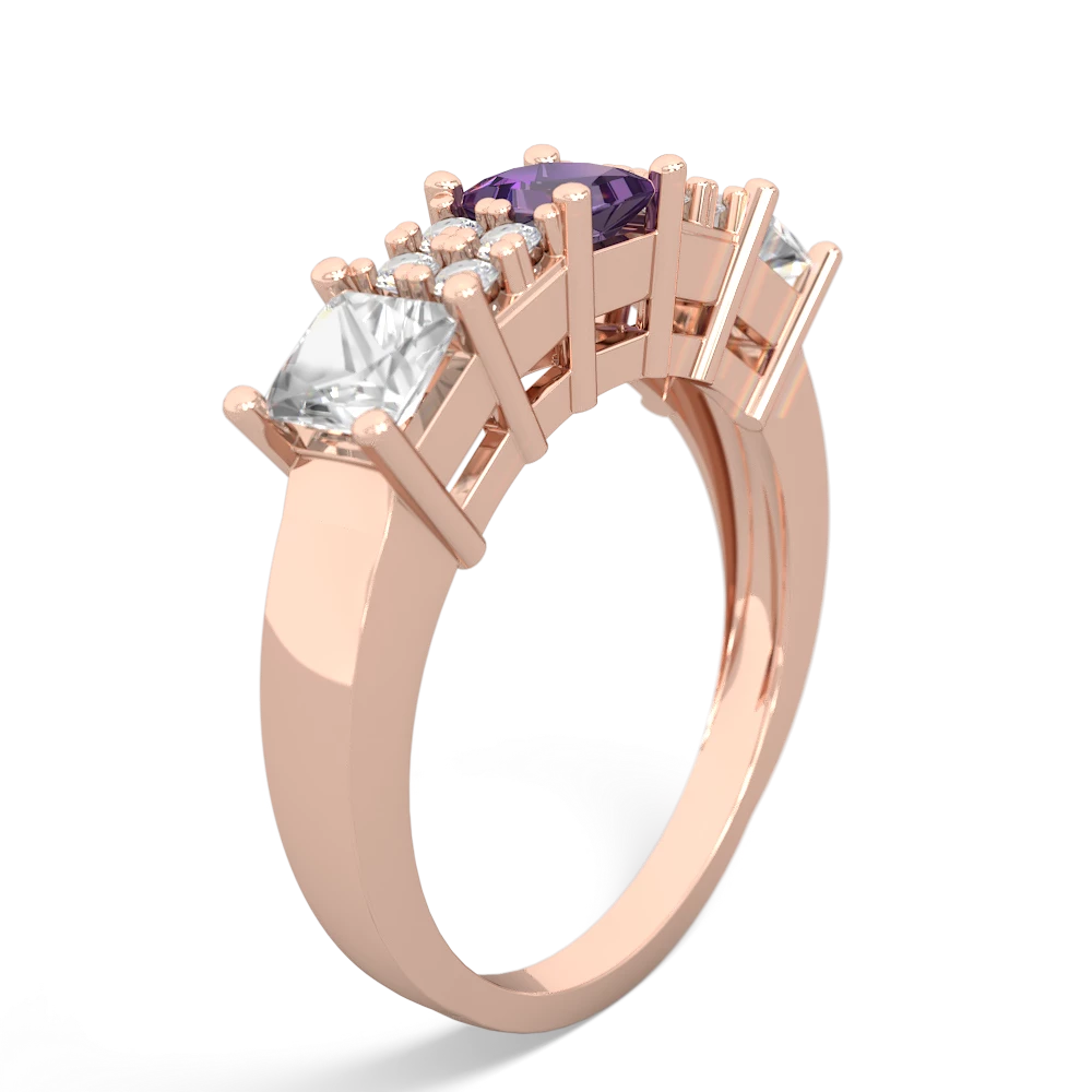 Amethyst Three Stone Diamond Cluster 14K Rose Gold ring R2592