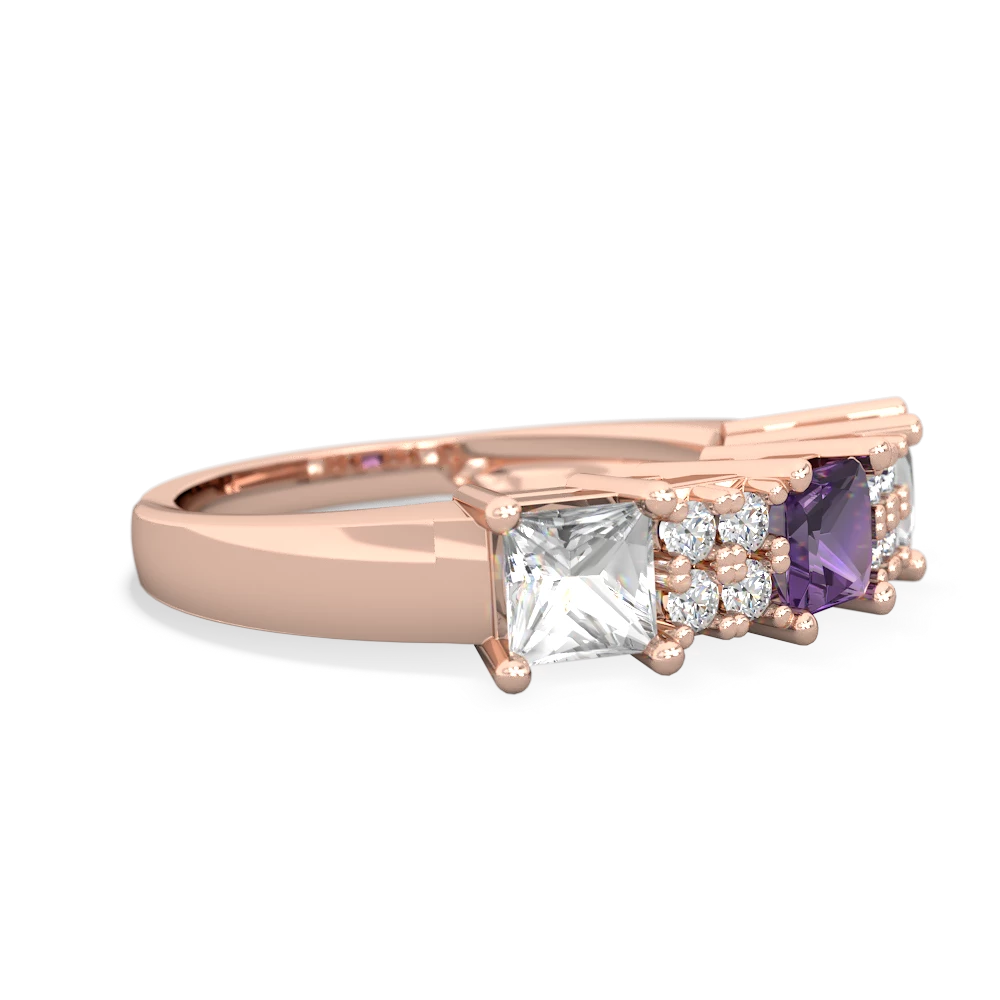 Amethyst Three Stone Diamond Cluster 14K Rose Gold ring R2592