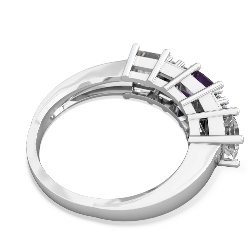 Amethyst Three Stone Diamond Cluster 14K White Gold ring R2592