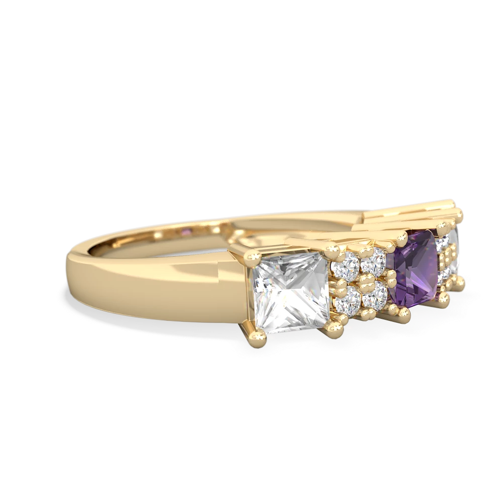 Amethyst Three Stone Diamond Cluster 14K Yellow Gold ring R2592