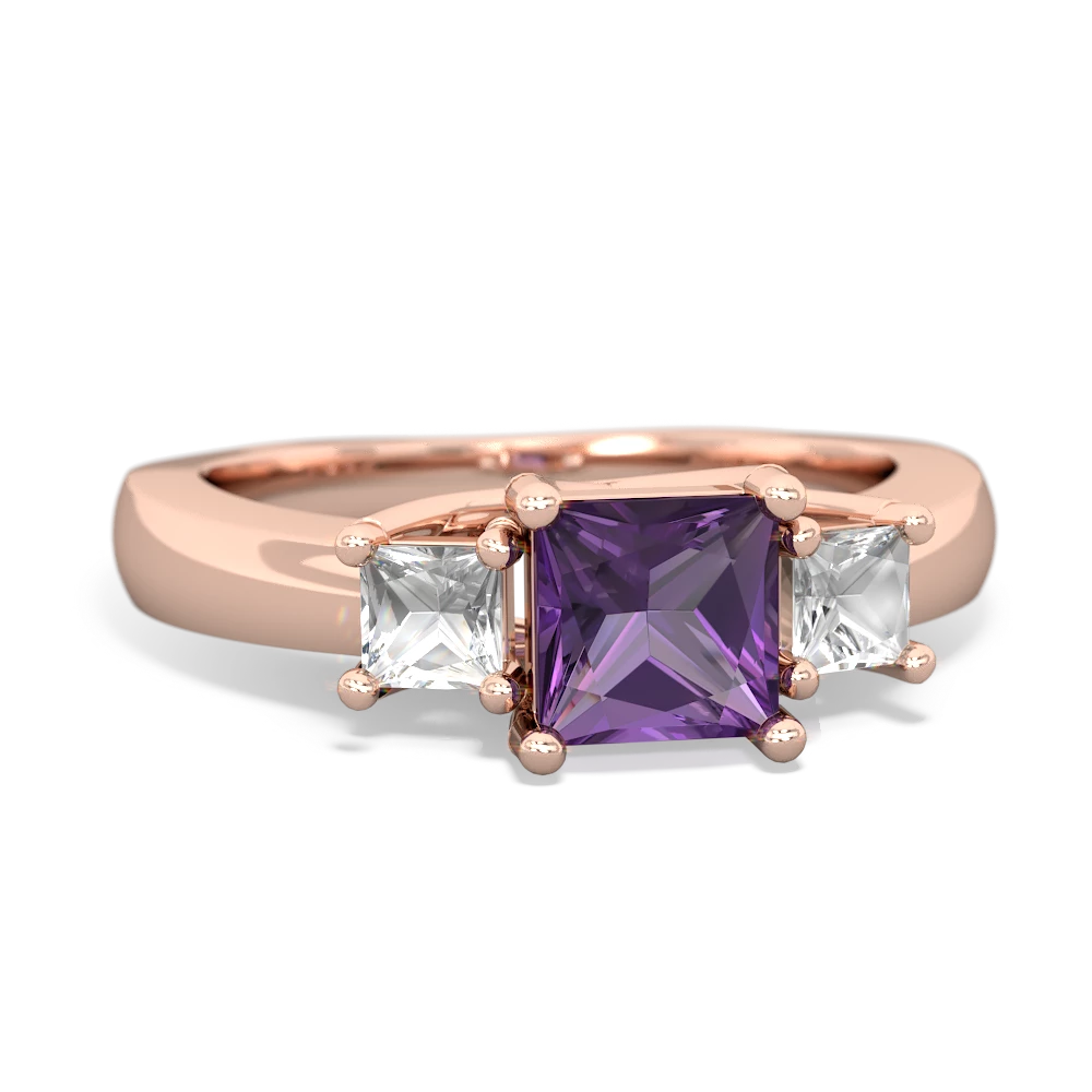 Amethyst Three Stone Trellis 14K Rose Gold ring R4015