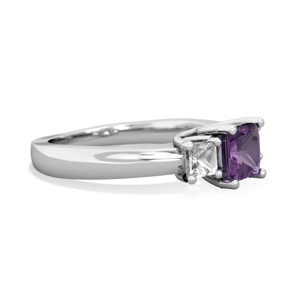 Amethyst Three Stone Trellis 14K White Gold ring R4015