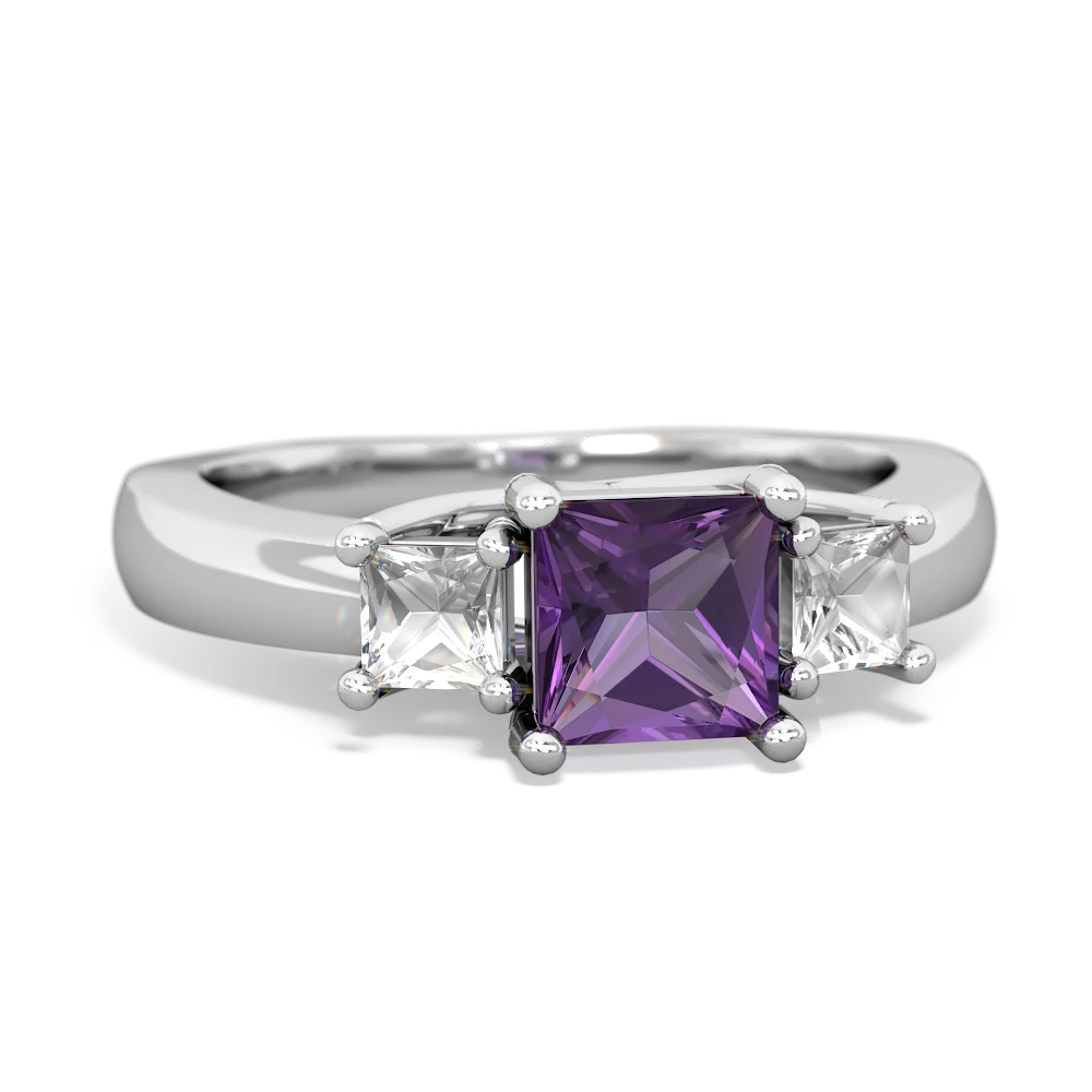 Amethyst Three Stone Trellis 14K White Gold ring R4015