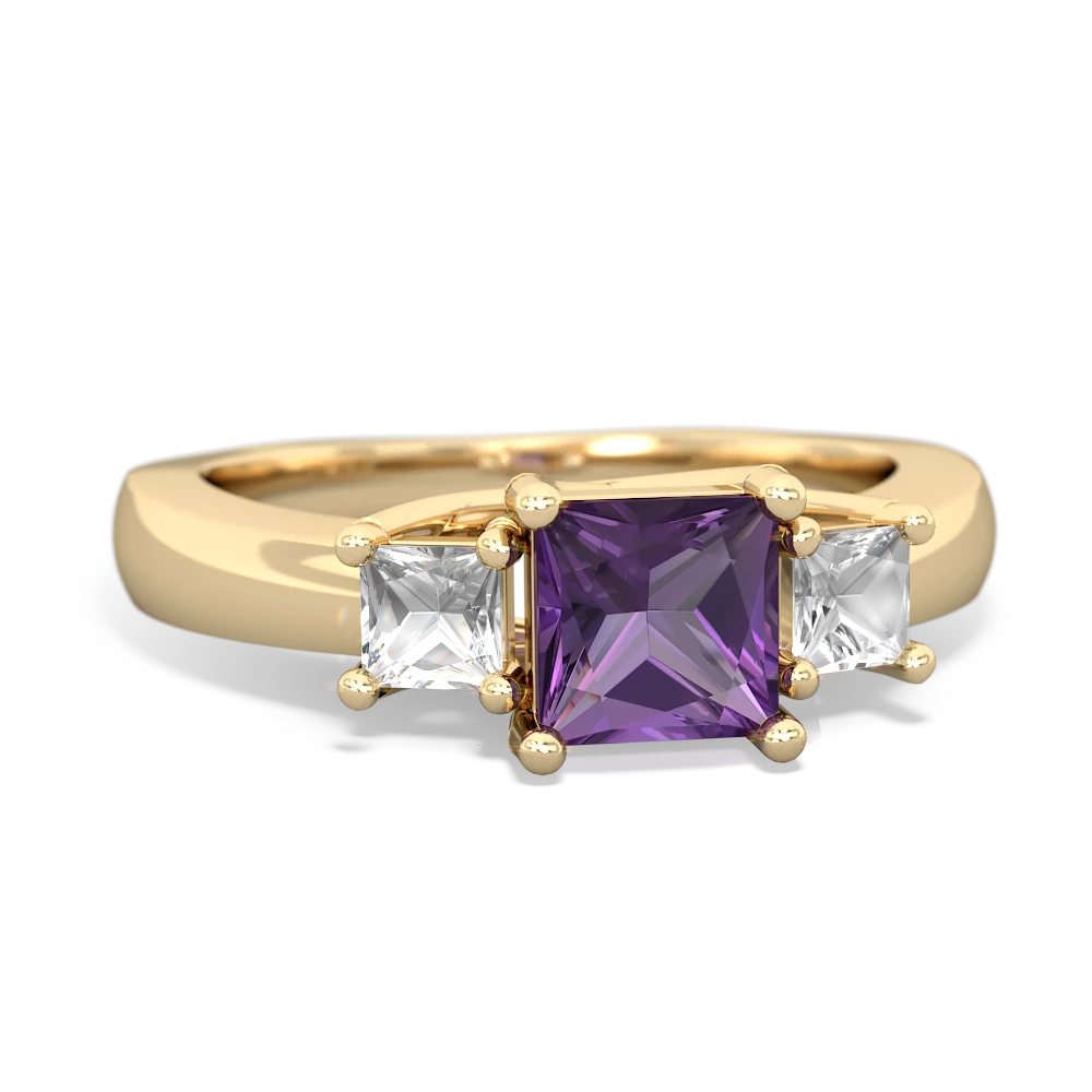 Amethyst Three Stone Trellis 14K Yellow Gold ring R4015