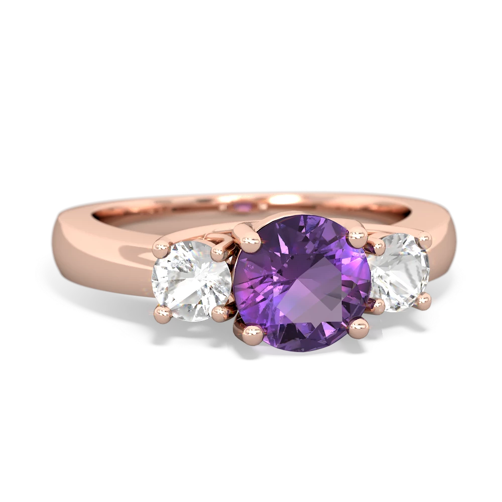 Amethyst Three Stone Round Trellis 14K Rose Gold ring R4018