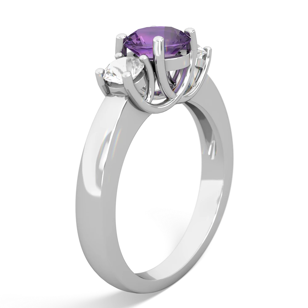 Amethyst Three Stone Round Trellis 14K White Gold ring R4018