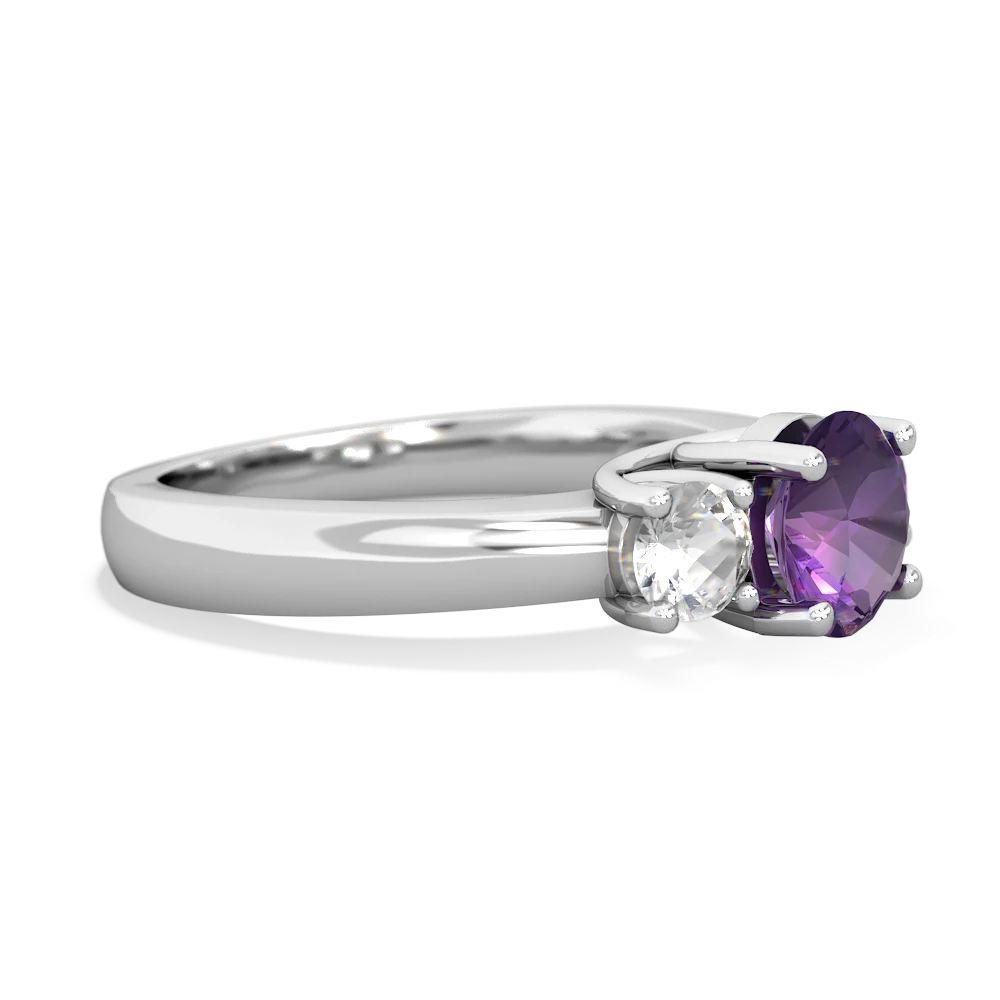 Amethyst Three Stone Round Trellis 14K White Gold ring R4018