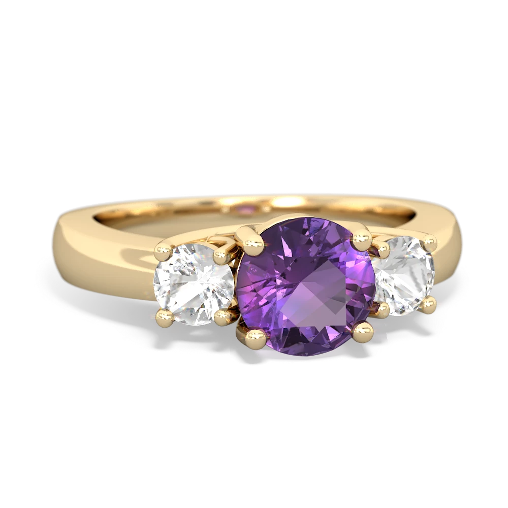 Amethyst Three Stone Round Trellis 14K Yellow Gold ring R4018