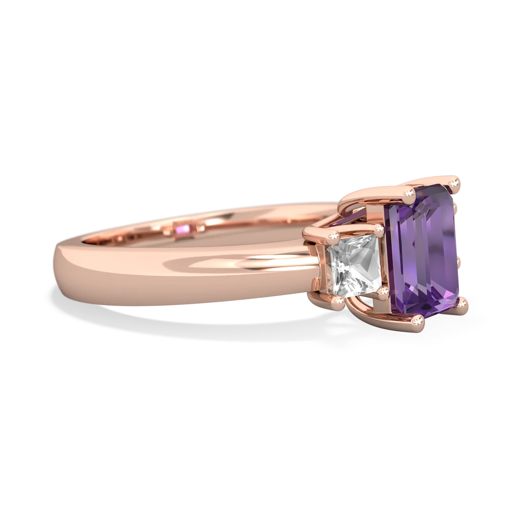 Amethyst Three Stone Emerald-Cut Trellis 14K Rose Gold ring R4021