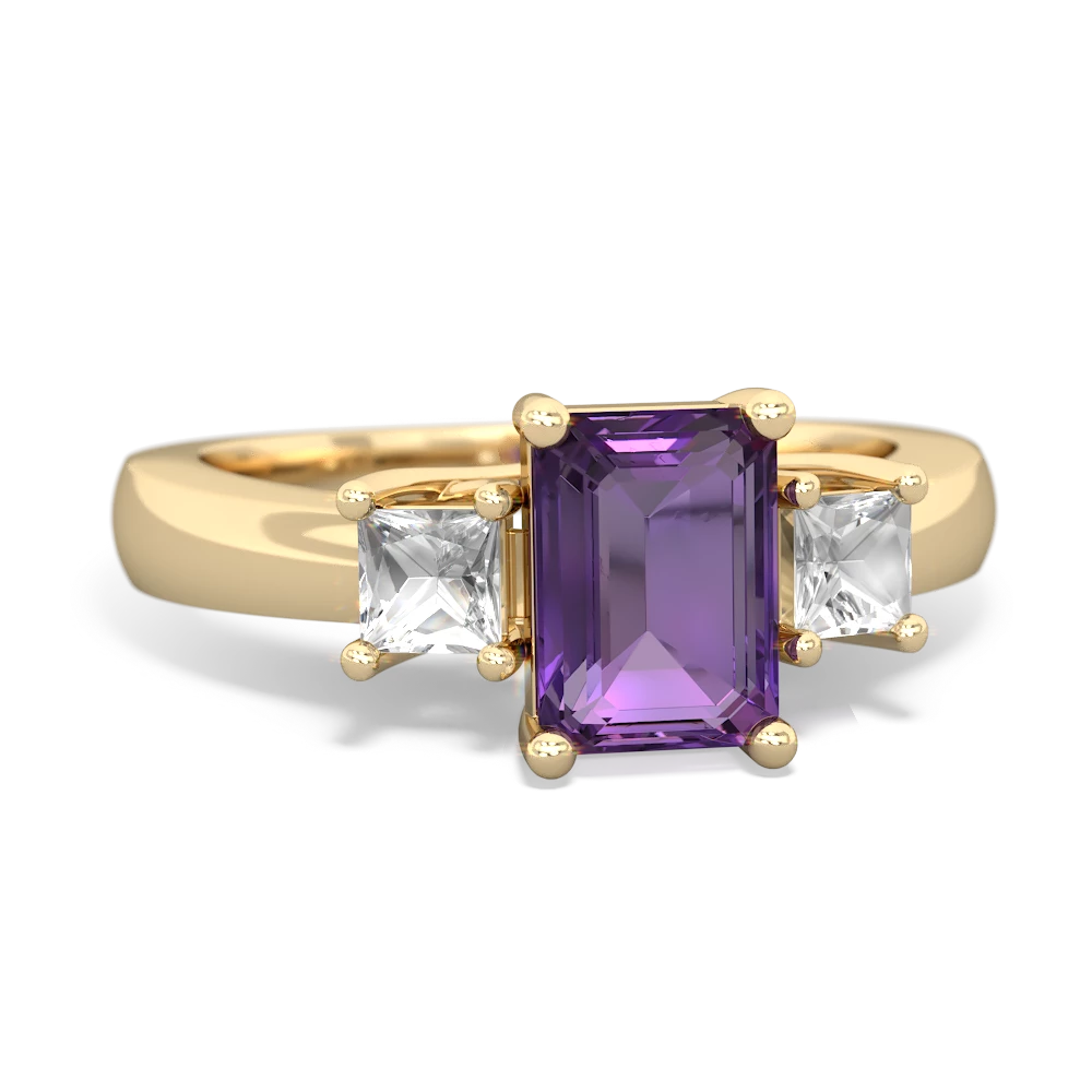 Amethyst Three Stone Emerald-Cut Trellis 14K Yellow Gold ring R4021