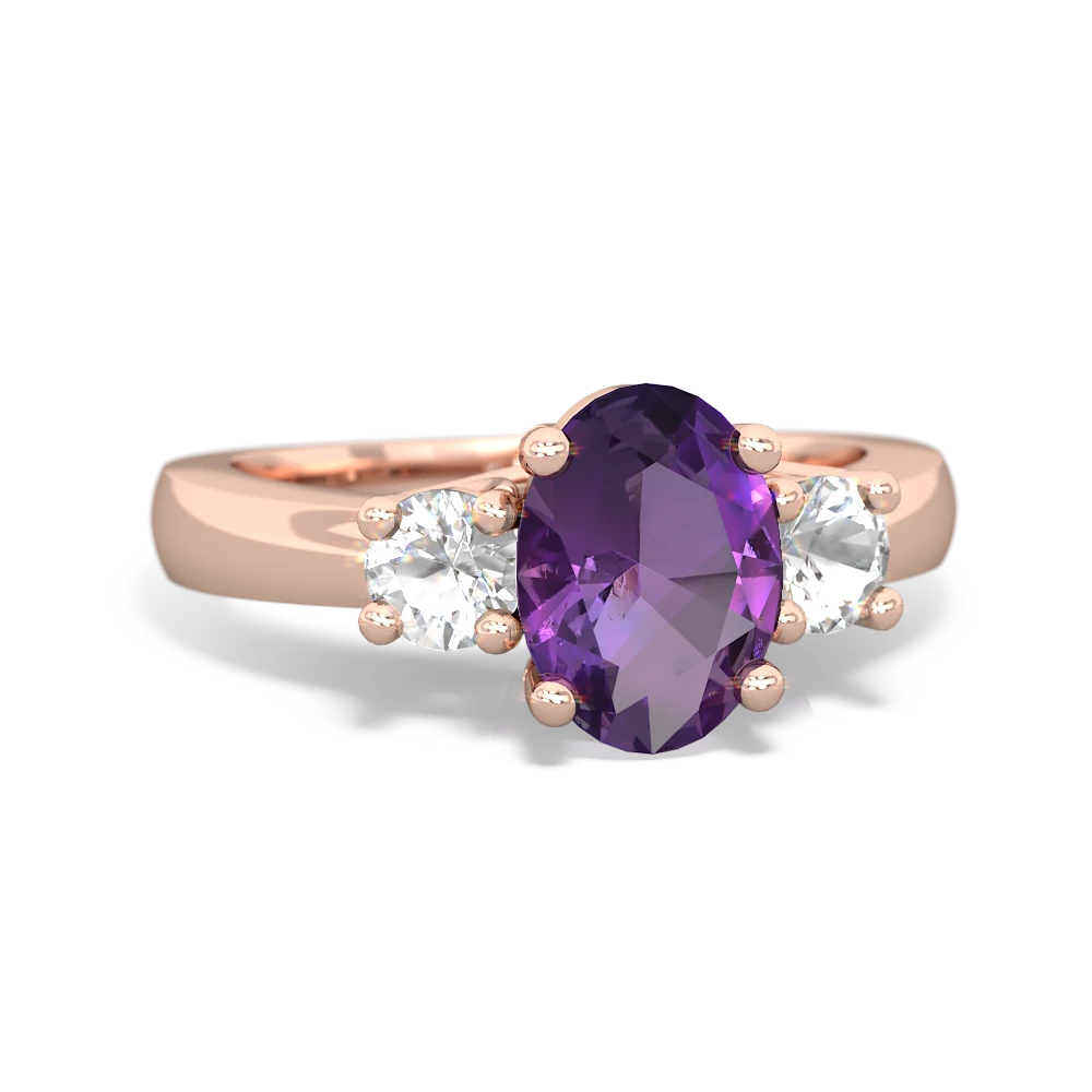 Amethyst Three Stone Oval Trellis 14K Rose Gold ring R4024