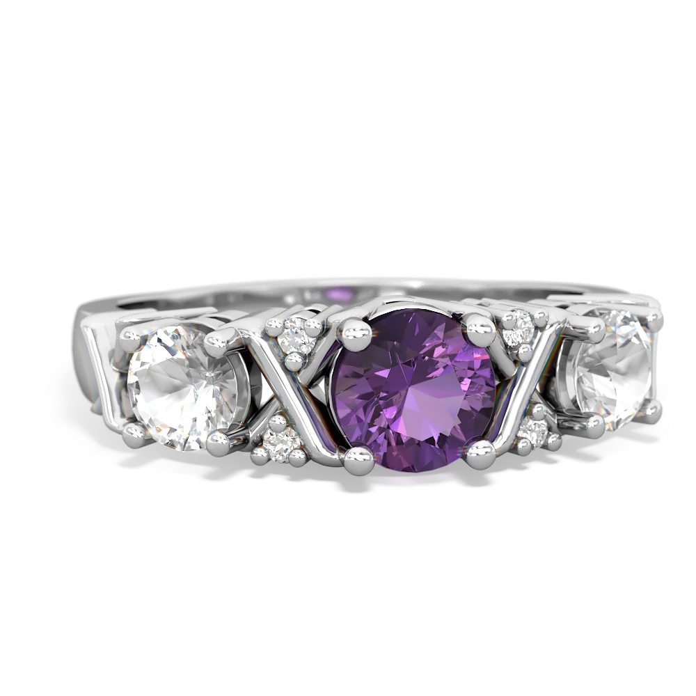 Amethyst Hugs And Kisses 14K White Gold ring R5016