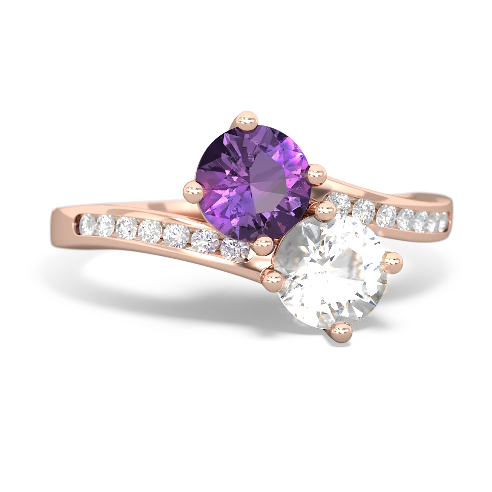 Amethyst Channel Set Two Stone 14K Rose Gold ring R5303