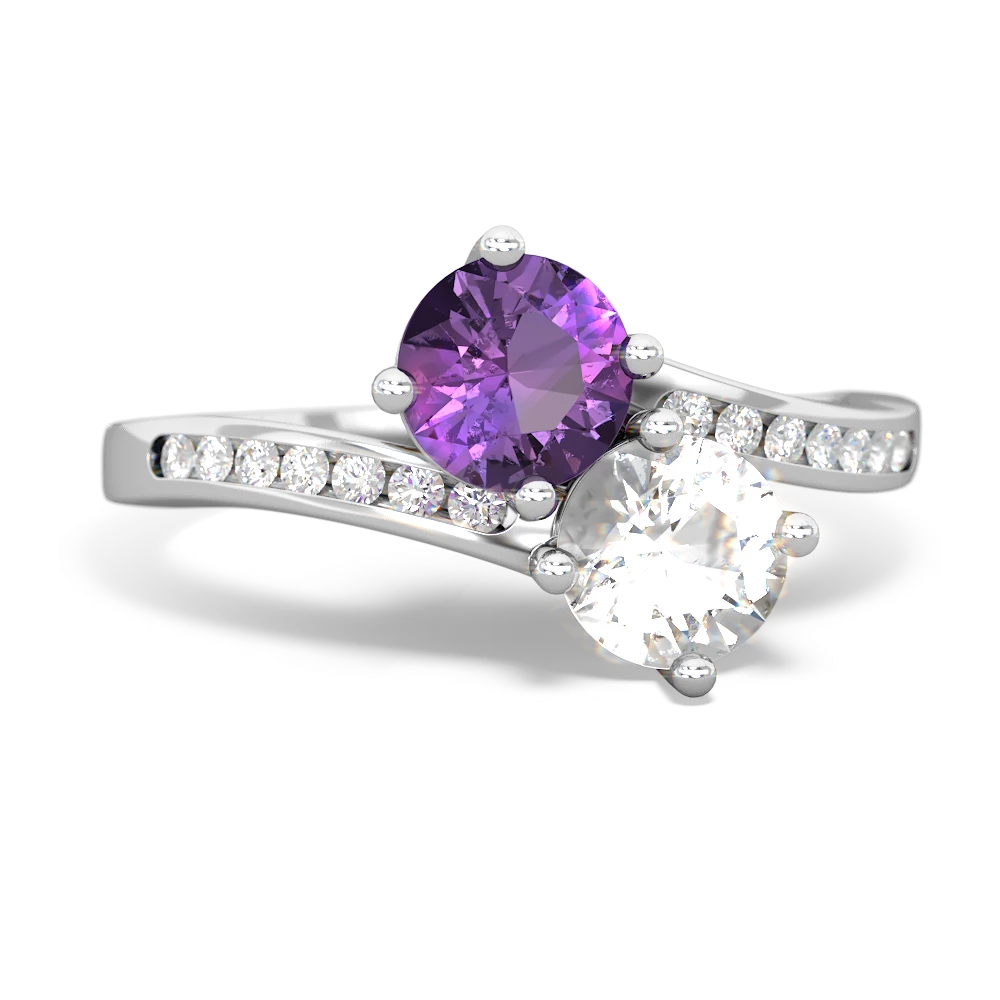 Amethyst Channel Set Two Stone 14K White Gold ring R5303