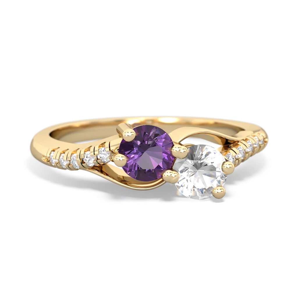 Amethyst Infinity Pave Two Stone 14K Yellow Gold ring R5285