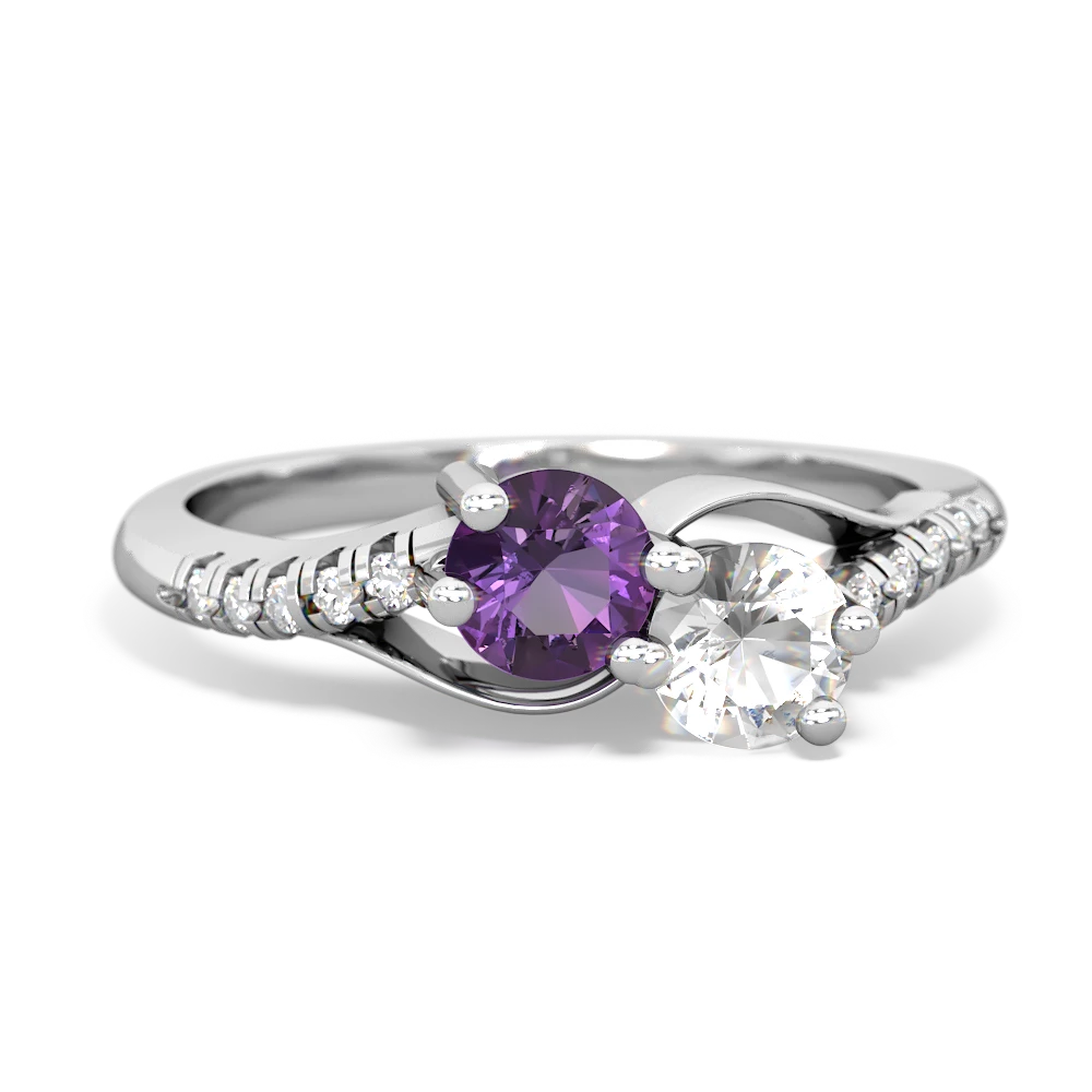 Amethyst Infinity Pave Two Stone 14K White Gold ring R5285