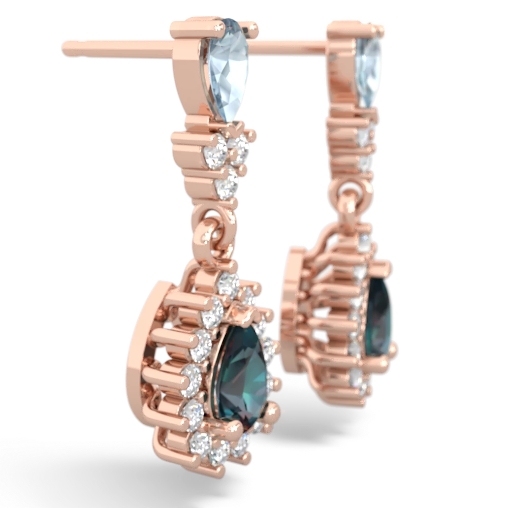 Aquamarine Halo Pear Dangle 14K Rose Gold earrings E1882