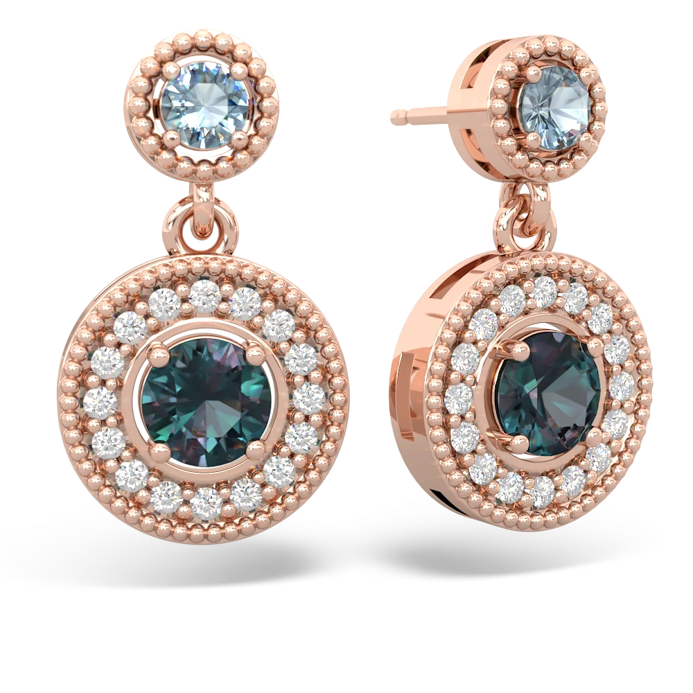 Aquamarine Halo Dangle 14K Rose Gold earrings E5319