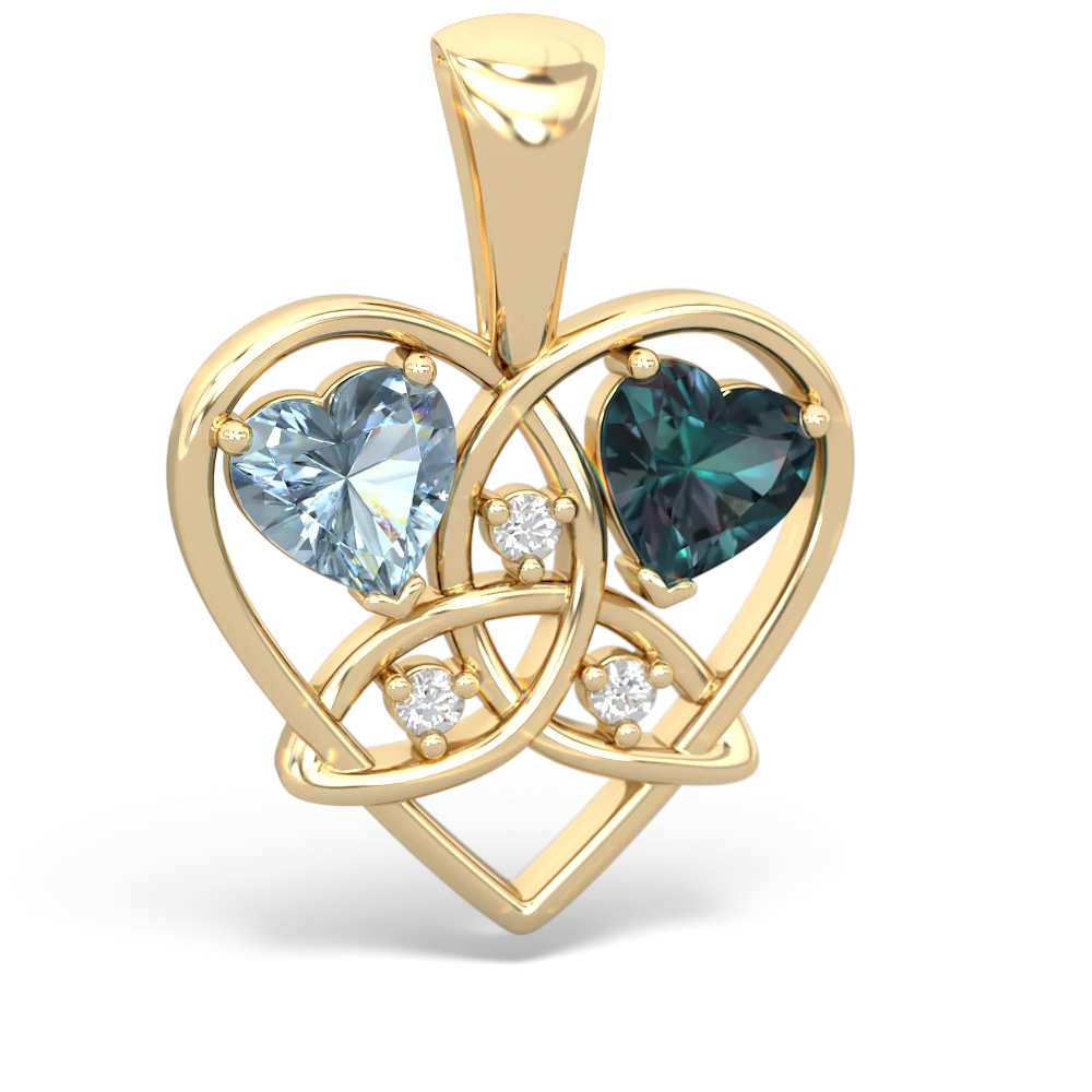 Aquamarine Celtic Trinity Heart 14K Yellow Gold pendant P5331