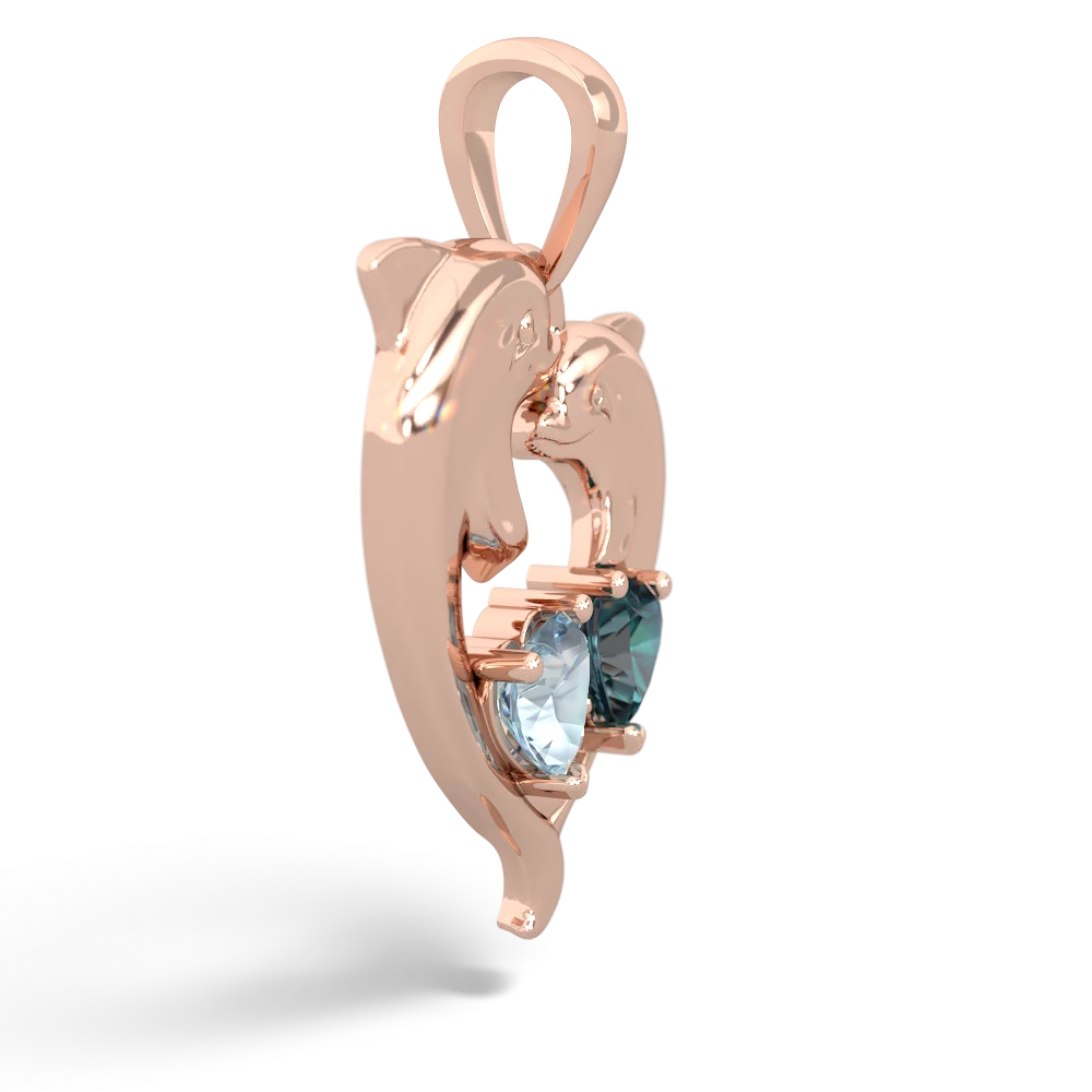 Aquamarine Dolphin Heart 14K Rose Gold pendant P5820