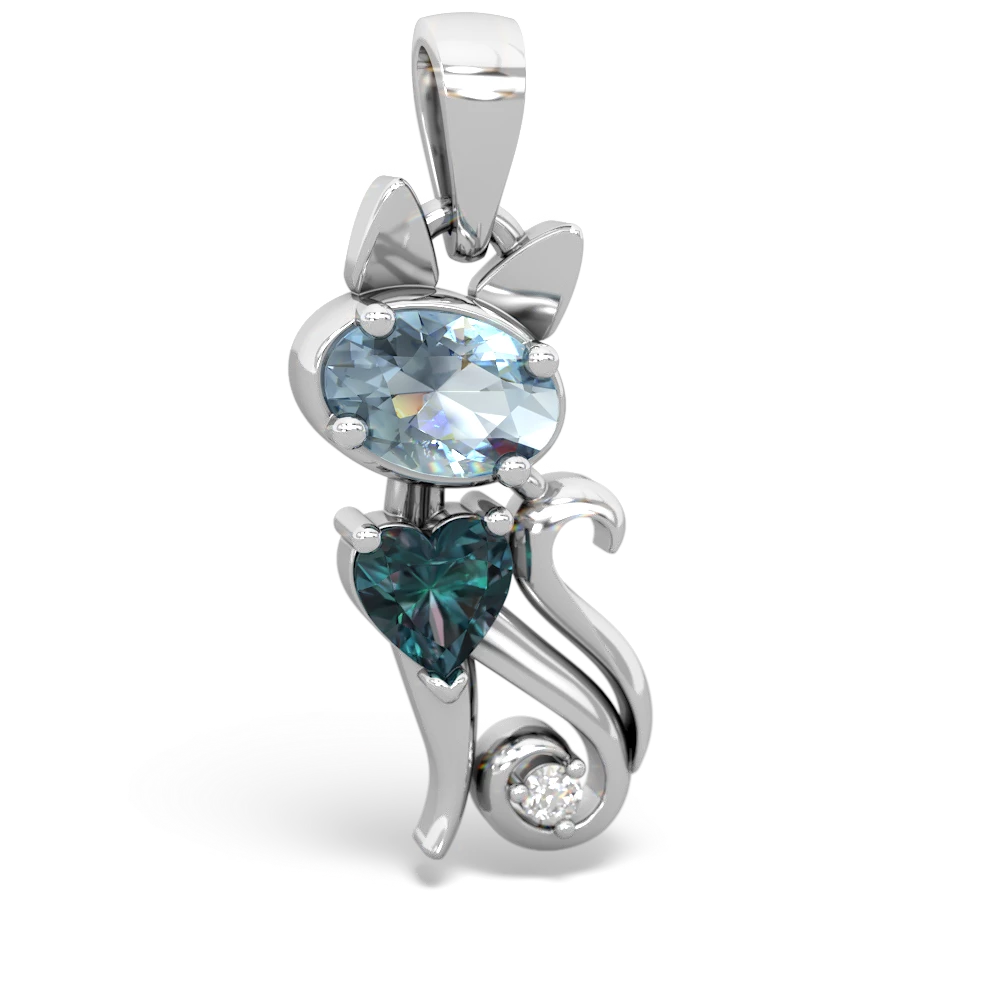 Aquamarine Kitten 14K White Gold pendant P5780