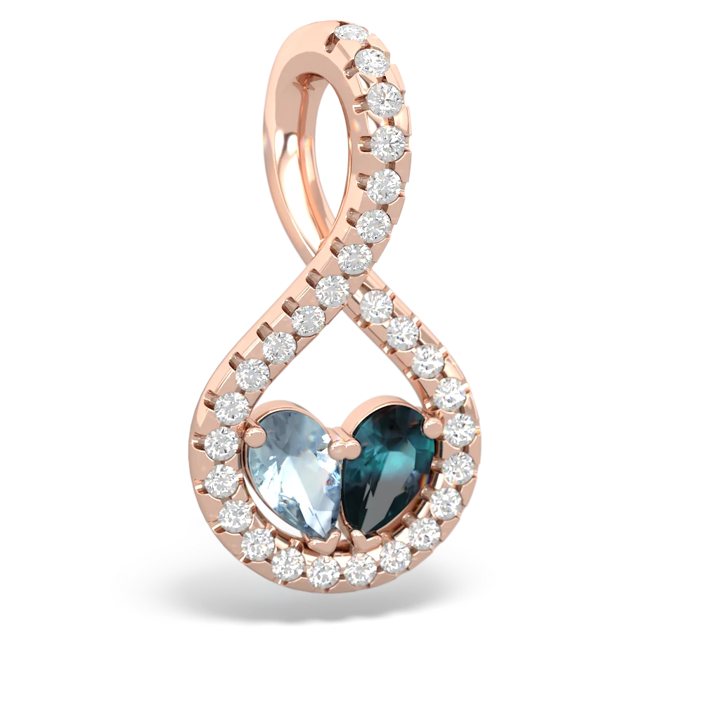 Aquamarine Pave Twist 'One Heart' 14K Rose Gold pendant P5360