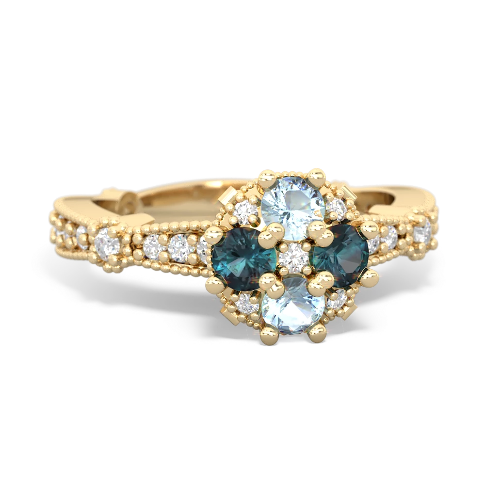 Aquamarine Sparkling Tiara Cluster 14K Yellow Gold ring R26293RD