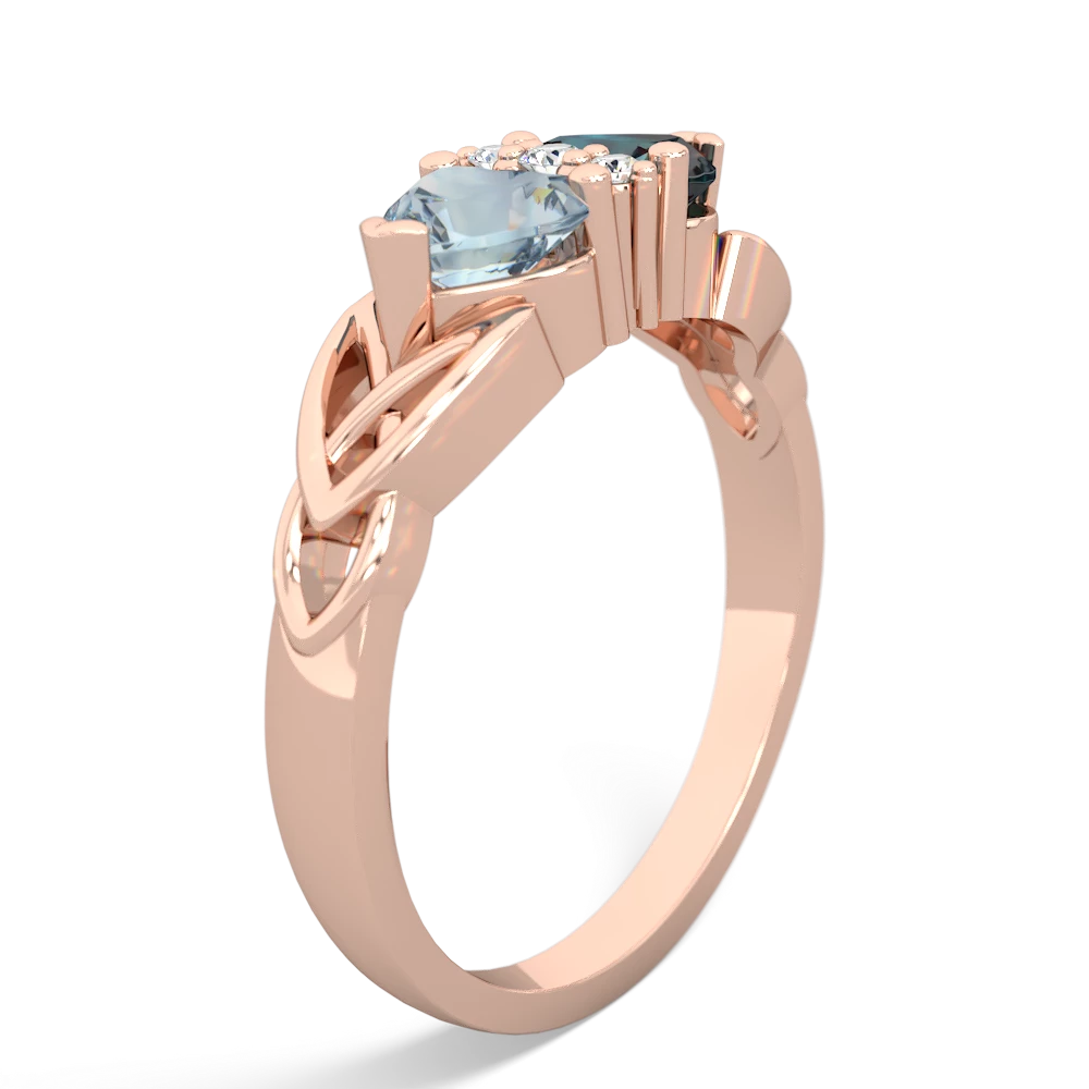 Aquamarine Celtic Knot Double Heart 14K Rose Gold ring R5040