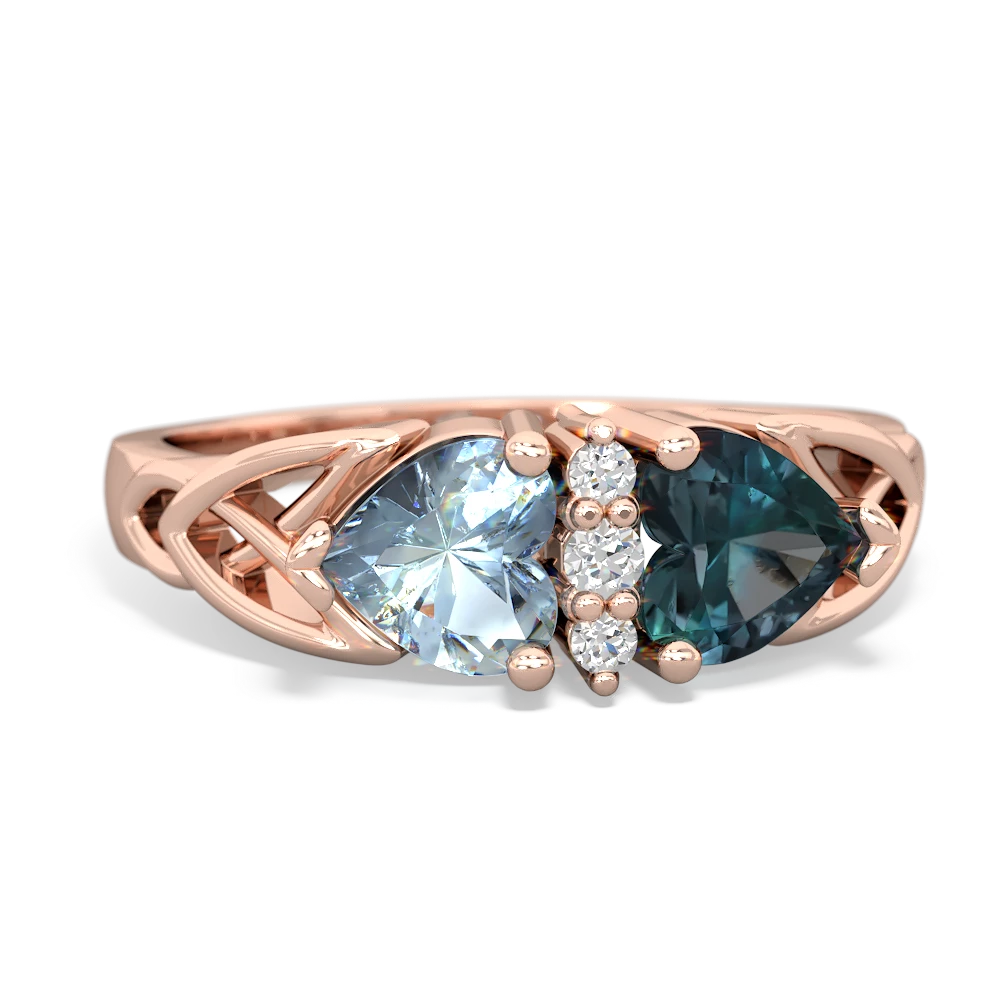 Aquamarine Celtic Knot Double Heart 14K Rose Gold ring R5040