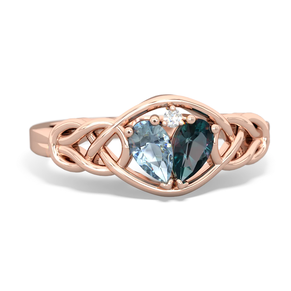 Aquamarine Celtic Love Knot 14K Rose Gold ring R5420