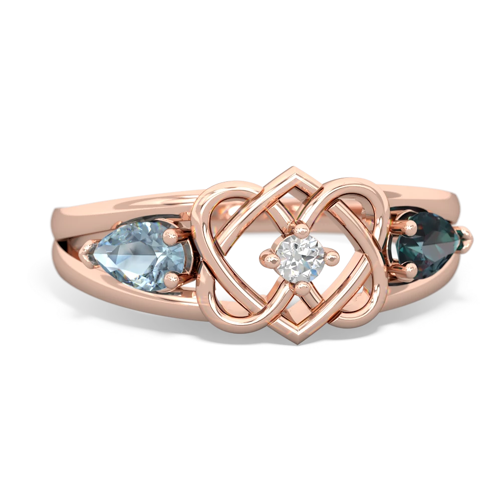 Aquamarine Hearts Intertwined 14K Rose Gold ring R5880