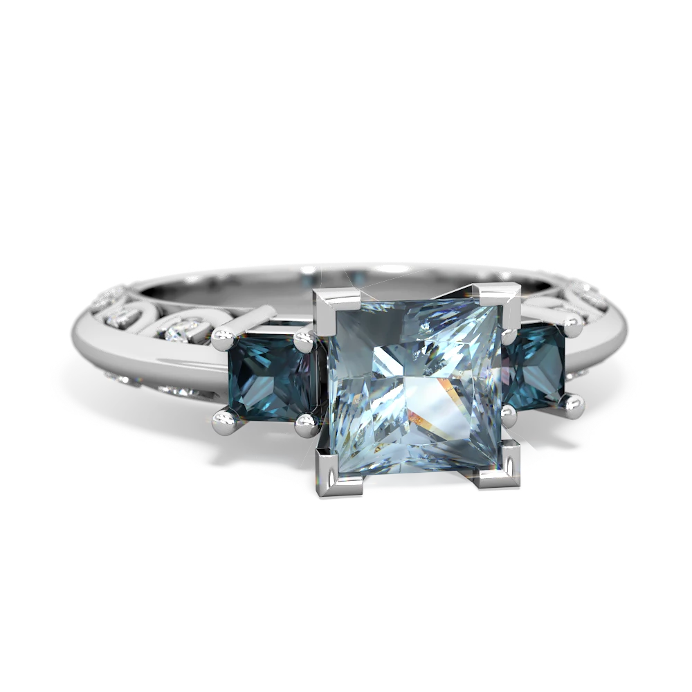 Aquamarine Eternal Embrace Engagement 14K White Gold ring C2001