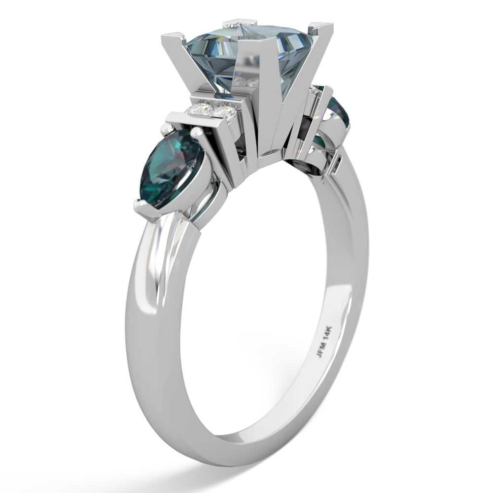 Aquamarine 6Mm Princess Eternal Embrace Engagement 14K White Gold ring C2002