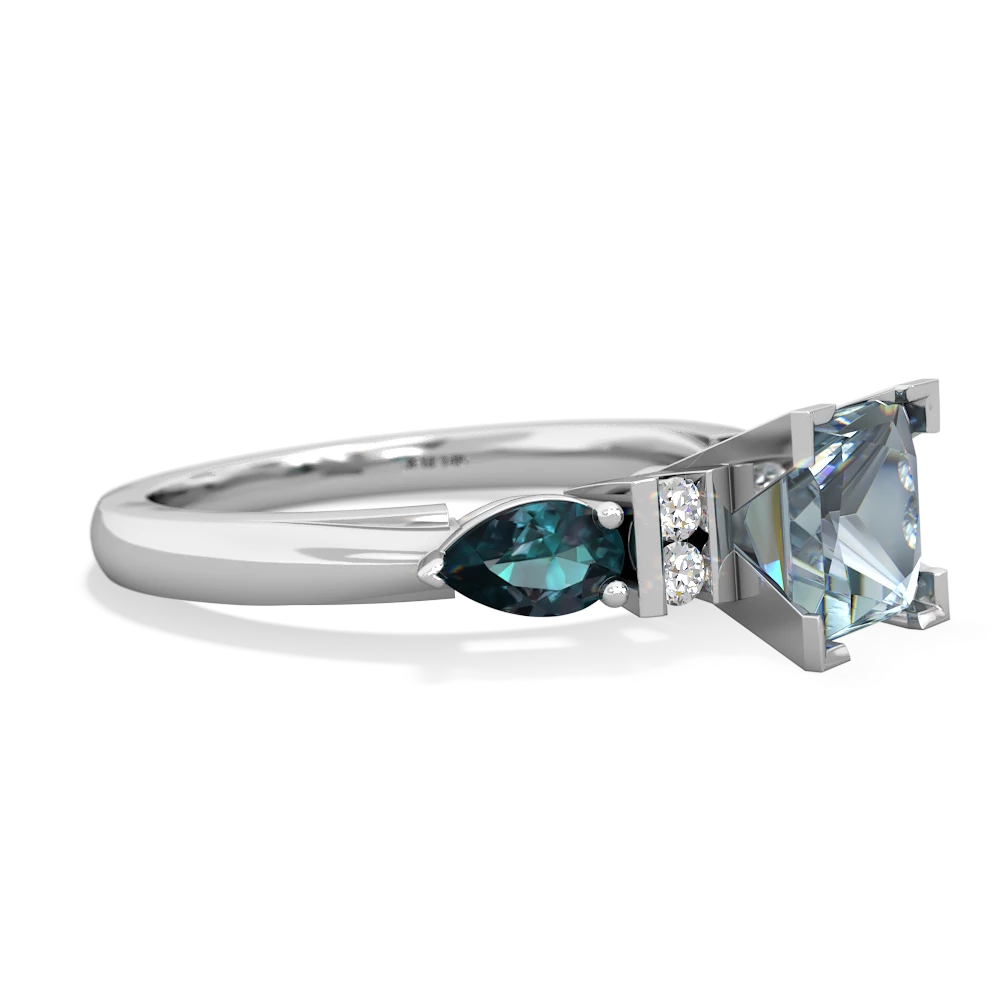 Aquamarine 6Mm Princess Eternal Embrace Engagement 14K White Gold ring C2002