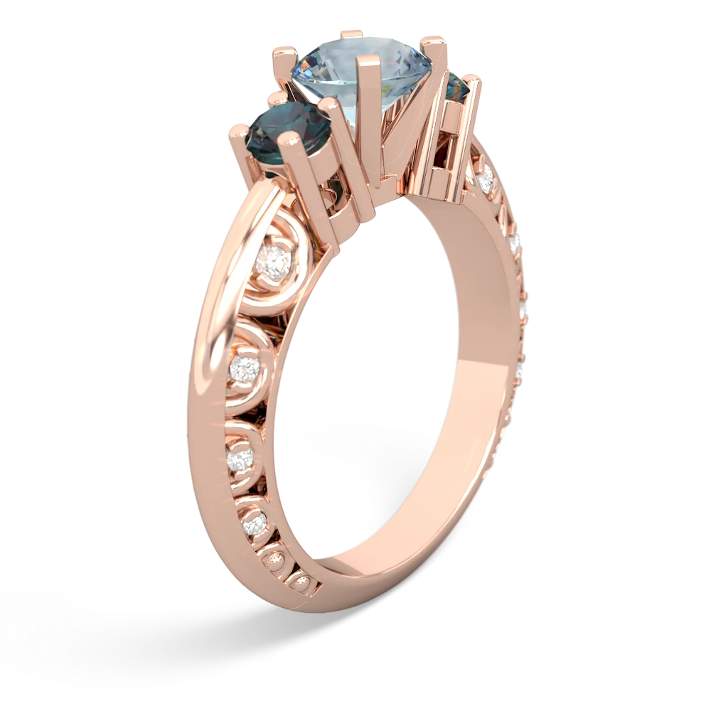 Aquamarine Art Deco Eternal Embrace Engagement 14K Rose Gold ring C2003