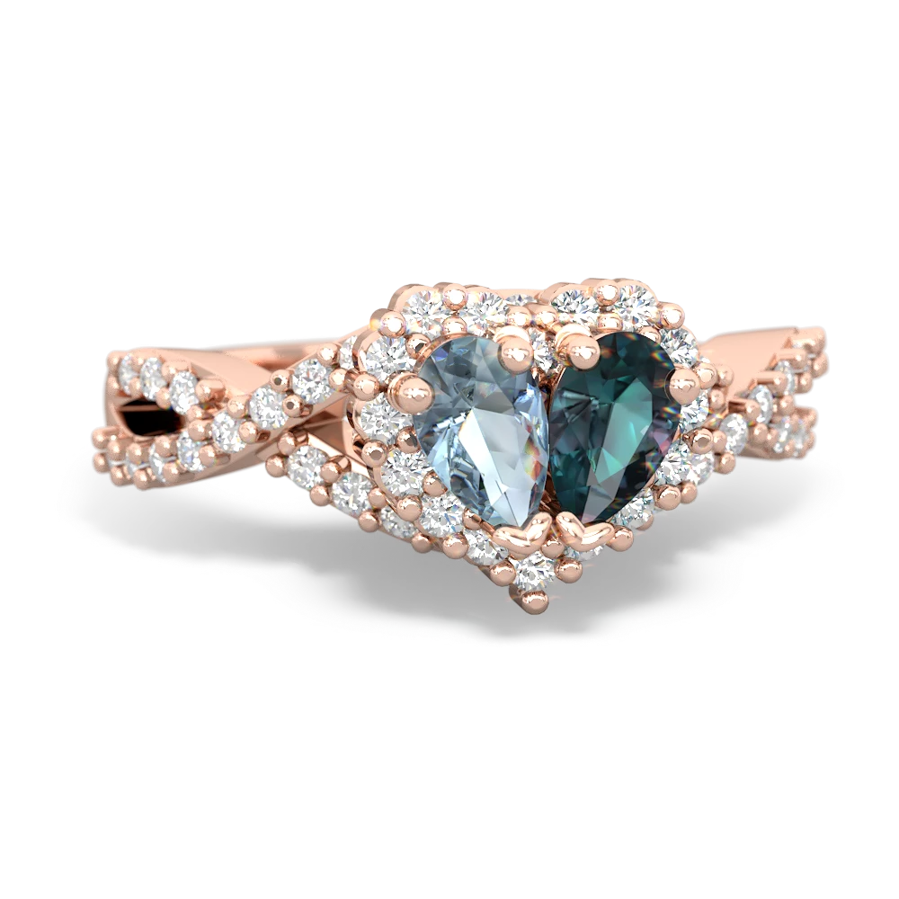 Aquamarine Diamond Twist 'One Heart' 14K Rose Gold ring R2640HRT