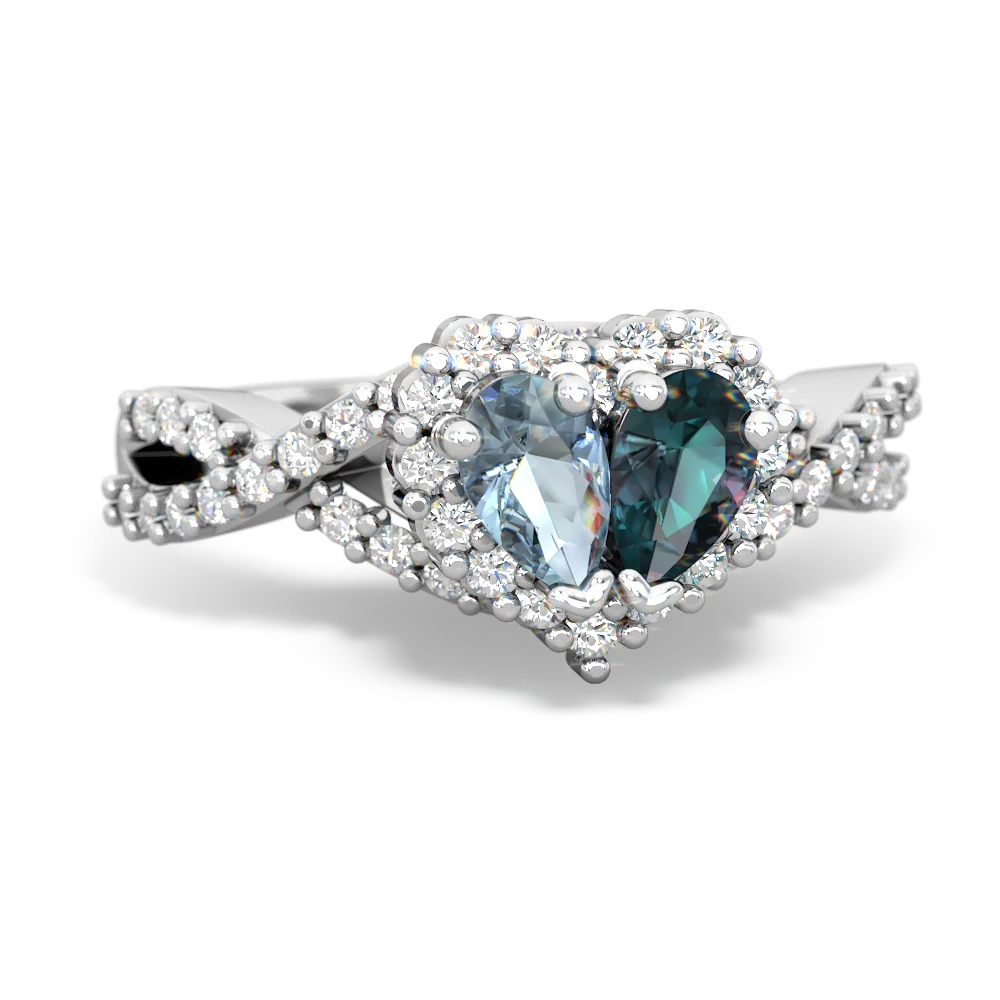 Aquamarine Diamond Twist 'One Heart' 14K White Gold ring R2640HRT